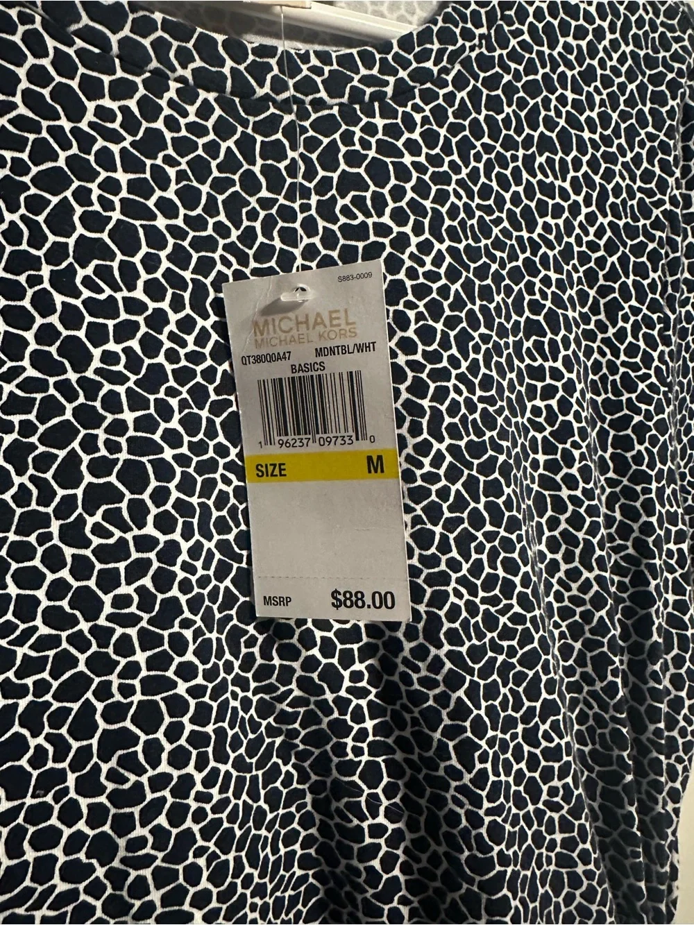 NWT Michael Kors Navy Blue Giraffe Print Ruched Side T-Shirt Dress Size M